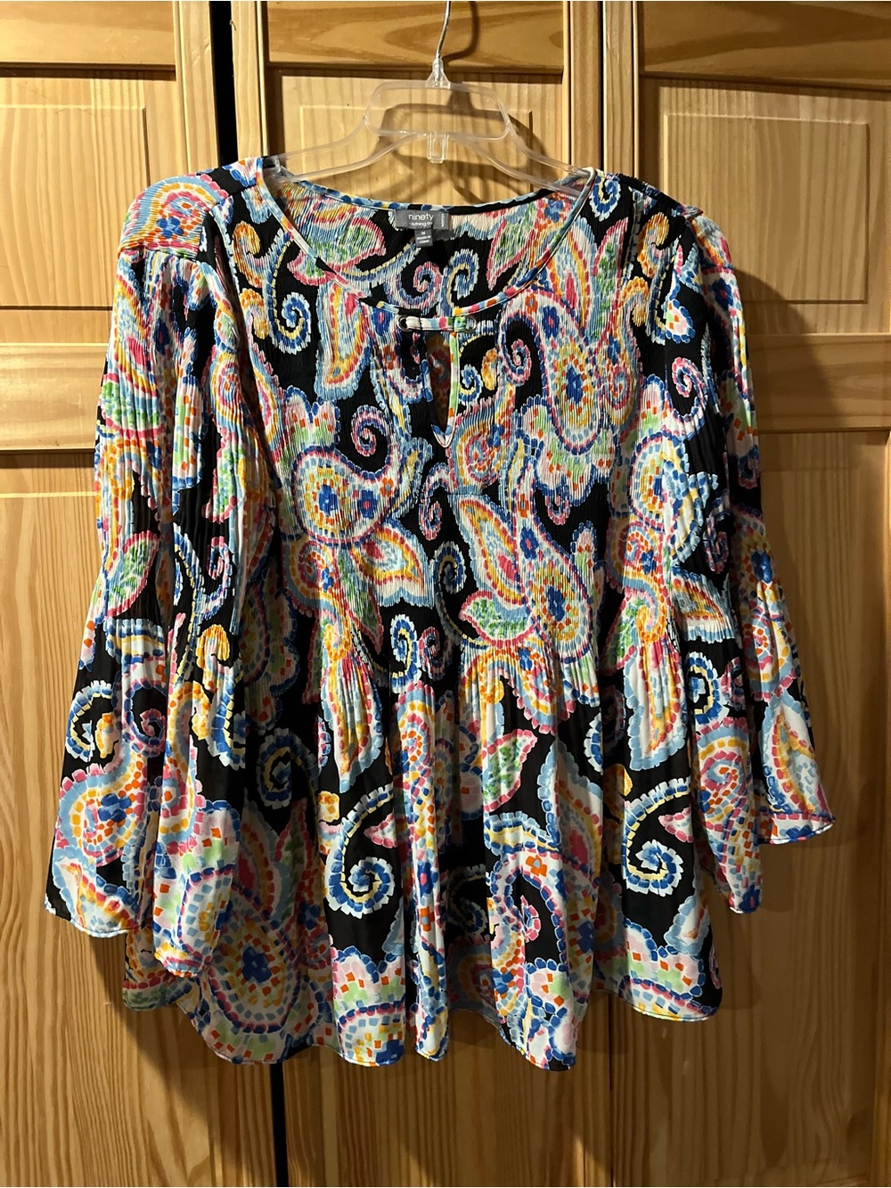 Ninety Multicolor Paisley Peasant women’s 1x top - Black Base